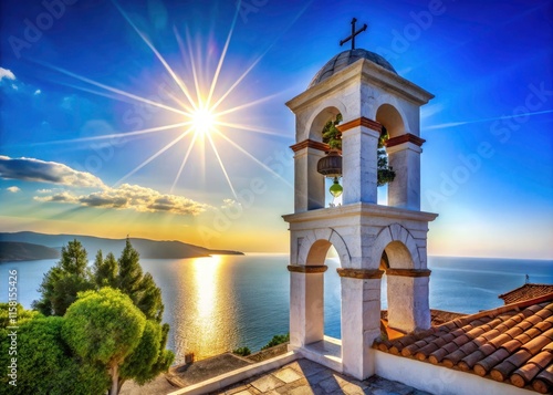 Skiathos Bell Tower, Greece: Blue Sky, Aegean Sea, Clock Tower Photography