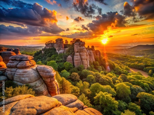 Southern Illinois Sunset, Garden of the Gods Rock Formations, Dramatic Sky, Summer Landscape Photography