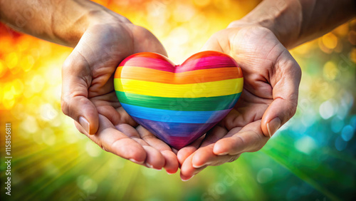 Wallpaper Mural A pair of hands holding a rainbow-colored heart, symbolizing LGBTQ+ pride, love, and acceptance Torontodigital.ca