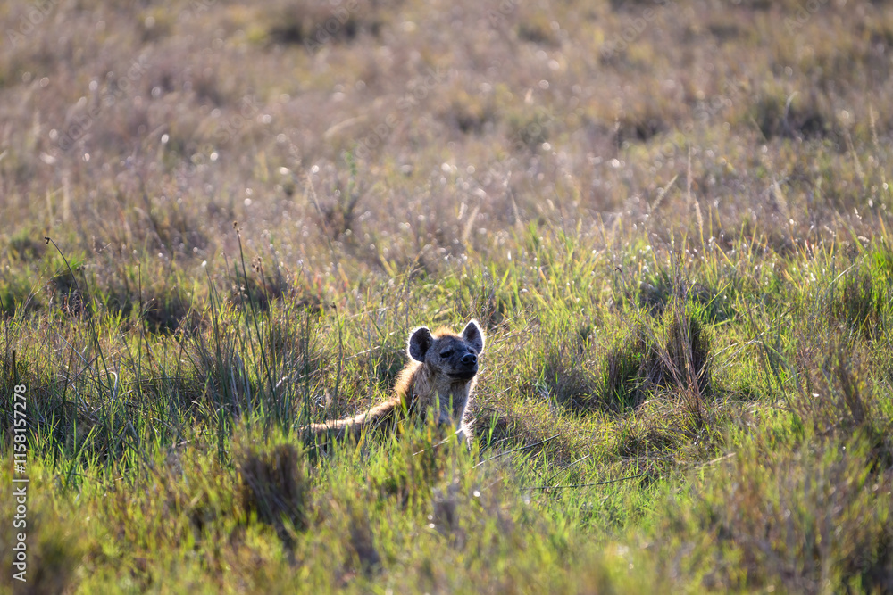 Hyena laying down in warm evening light in the Maasai Mara National Reserve, African wildlife on adventure safari game drive in Kenya
Hyena laying down in warm evening light in the Maasai Mara National Reserve, African wildlife on adventure safari game drive in Kenya