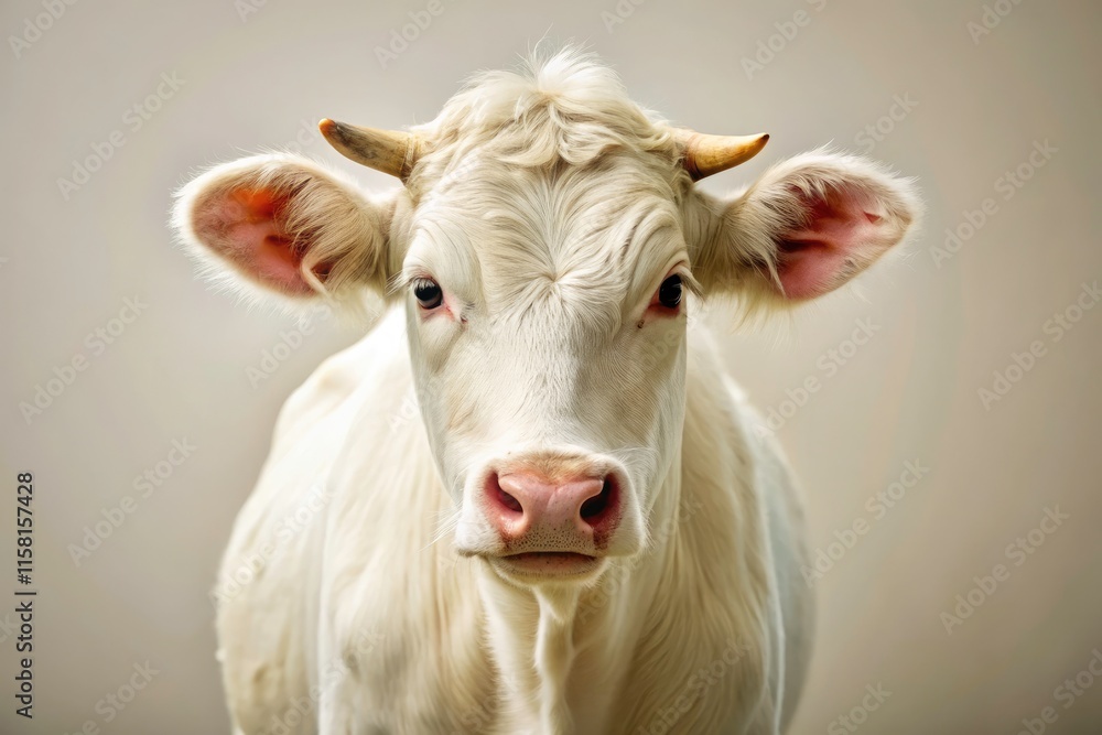 Tilt-Shift White Cow Studio Photo - Rural Simplicity, Calm Animal Portrait Tilt-Shift White Cow Studio Photo - Rural Simplicity, Calm Animal Portrait