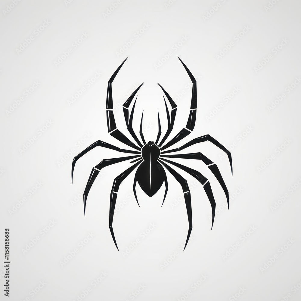 A stylized black spider design with eight legs A stylized black spider design with eight legs
