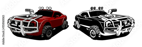 extreme custom car illustration design vector art