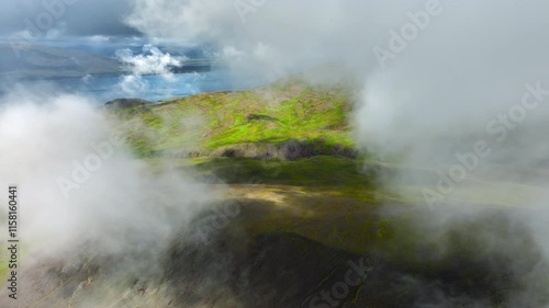 Wallpaper Mural Clouds Above Green Hills, Paradise Heaven Mountain Range with High Peaks, Wonderful Inspiring Nature in Iceland Torontodigital.ca