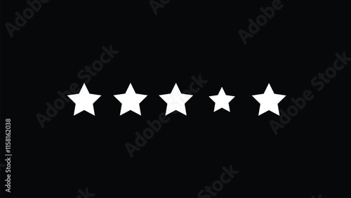 Abstract five stars customer product review icon set on black background.