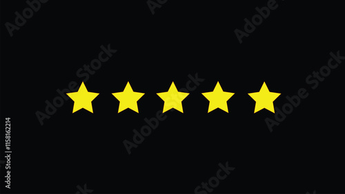 Abstract five stars customer product review icon set on black background.