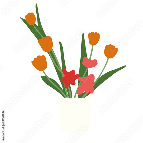 interior flower decoration with vase vector illustration. Hand-drawn style.