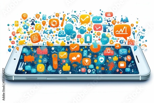 Mobile Technology and App Icons on Smartphone Display