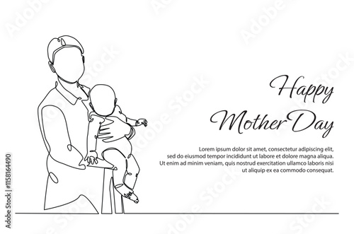 Wallpaper Mural Mother and baby in continuous one line drawing. Mothers day celebration concept in single line art illustration. Editable vector. Torontodigital.ca