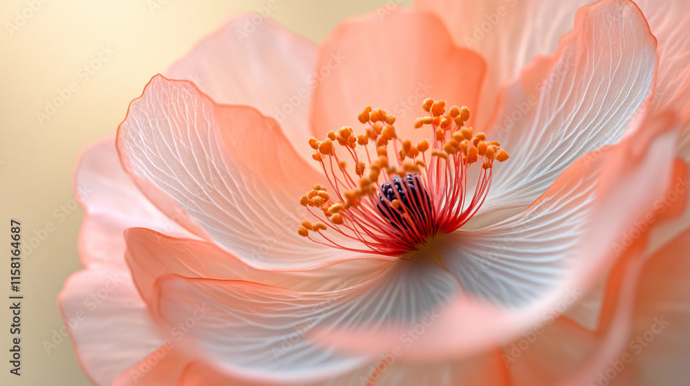 Close-up of delicate peach-colored flower with soft focus. Close-up of delicate peach-colored flower with soft focus.