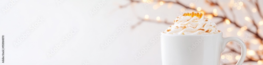 Cozy Tea Latte with Whipped Cream and Honey Against Soft Pastel Background Cozy Tea Latte with Whipped Cream and Honey Against Soft Pastel Background