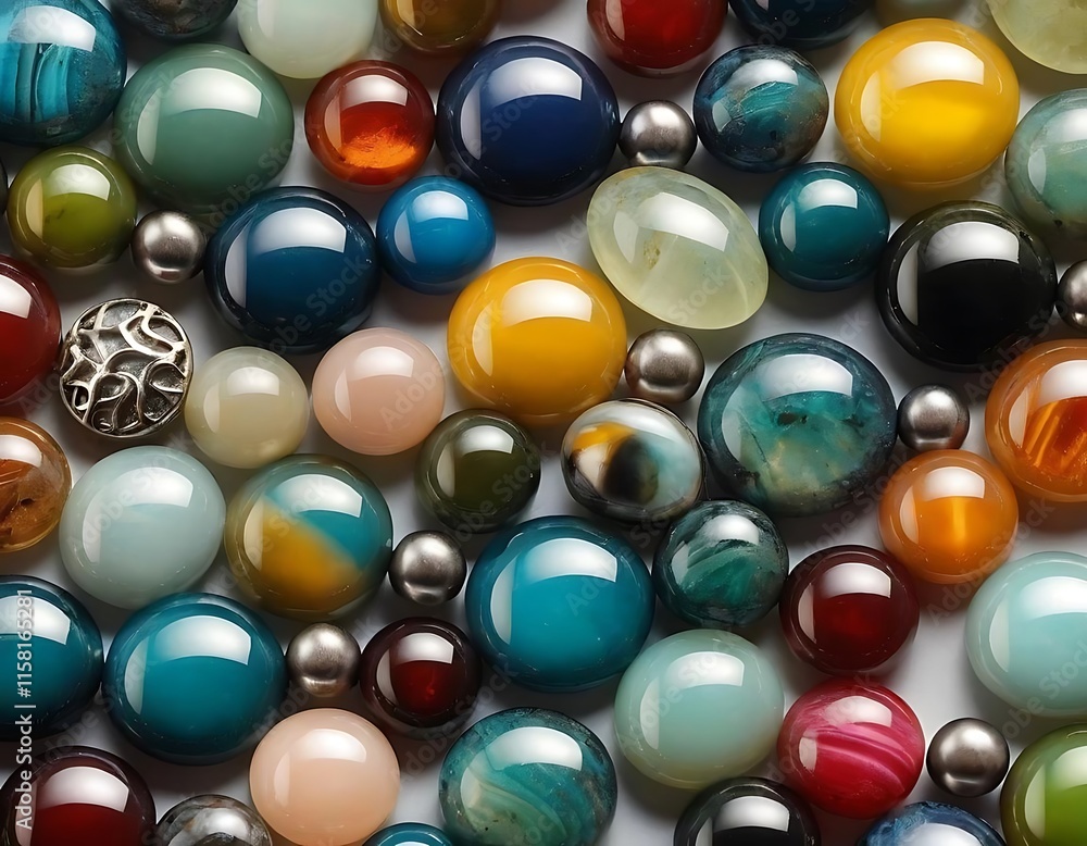 Colorful Polished Gemstone Beads Collection Displayed Colorful Polished Gemstone Beads Collection Displayed