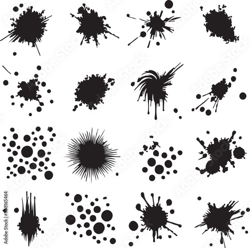 set of ten black ink splatters silhouette vector art illustration