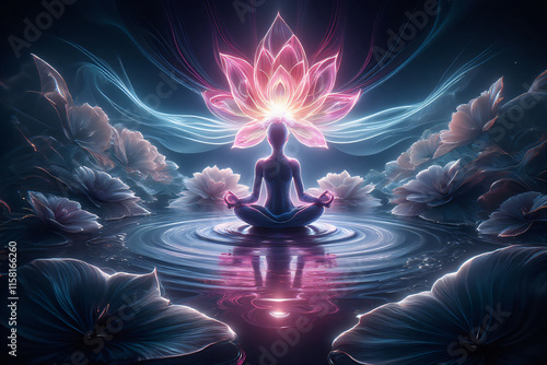 Meditation with blooming lotus background photo