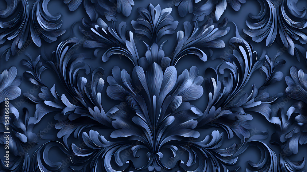 A pattern with a floral design in cobalt blue. Cobalt. Illustration A pattern with a floral design in cobalt blue. Cobalt. Illustration