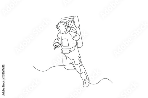 Astronaut in continuous one line drawing. construction Line art illustration of spaceman. Editable vector.