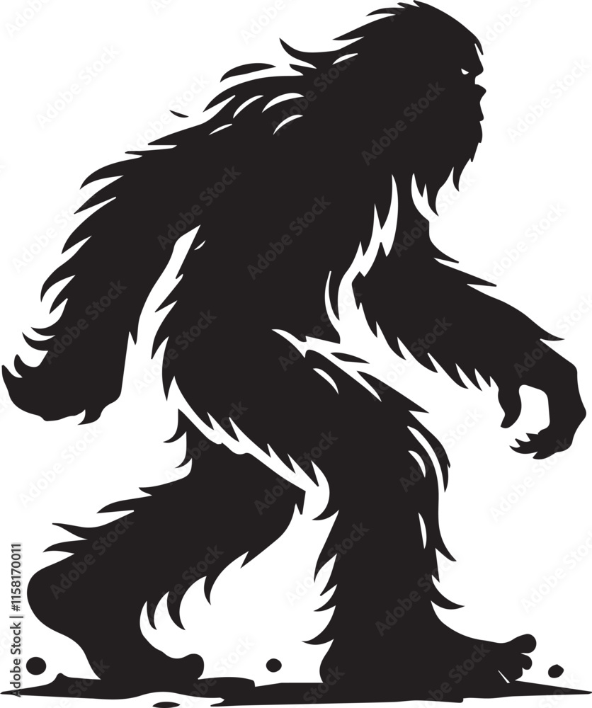 Black and white illustration of a bigfoot Black and white illustration of a bigfoot