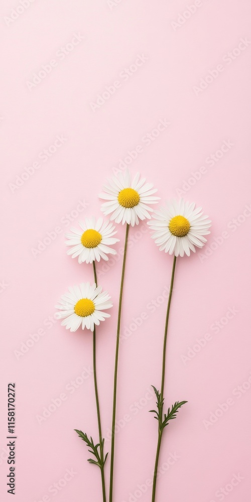 Obraz premium Minimalist White Daisy Flowers on Soft Pink Background for Spring Aesthetics