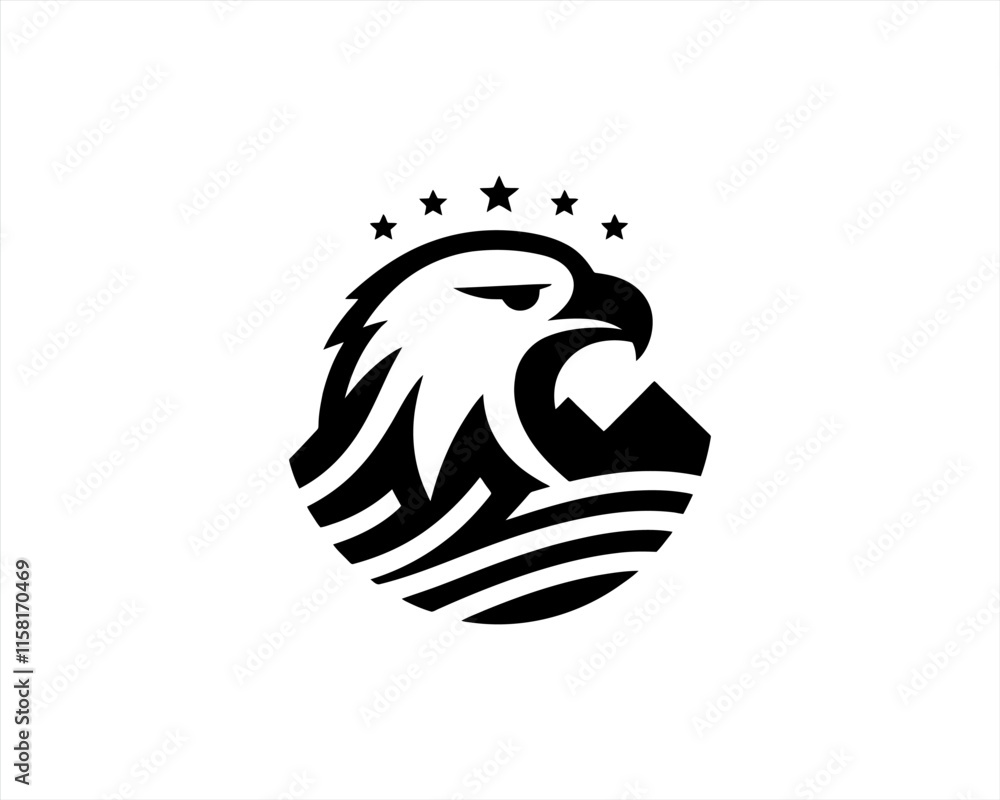 Fototapeta premium American Eagle logo design vector template. Black and white silhouette eagle vector illustration.