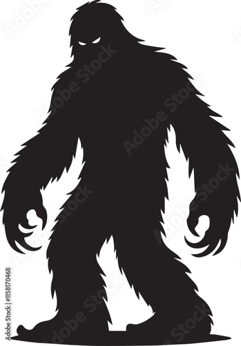 Black and white illustration of a bigfoot