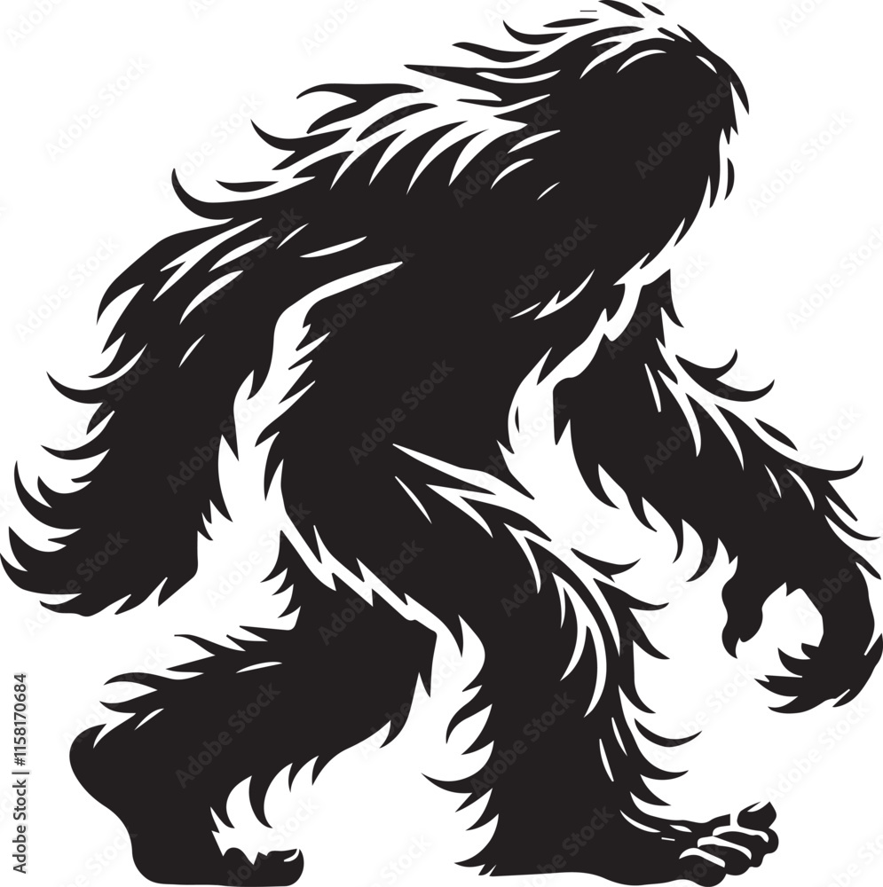 Obraz premium Black and white illustration of a bigfoot