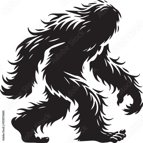 Black and white illustration of a bigfoot