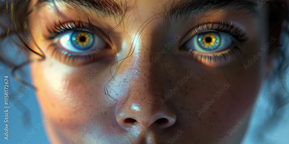 Digital Rendering: Close-up of Female Face, Eyes, and Nose Digital Rendering: Close-up of Female Face, Eyes, and Nose