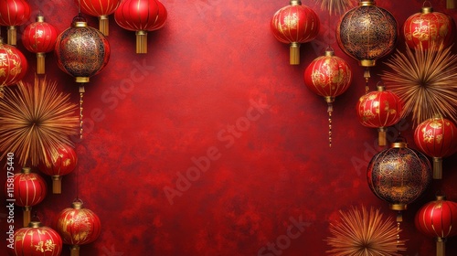 Celebratory fireworks chinese new year illustrations festive background vibrant scene red and gold theme