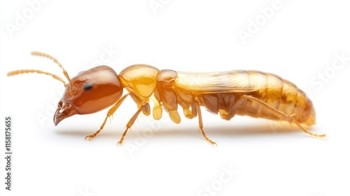 Close-up profile view of a termite on white background. photo