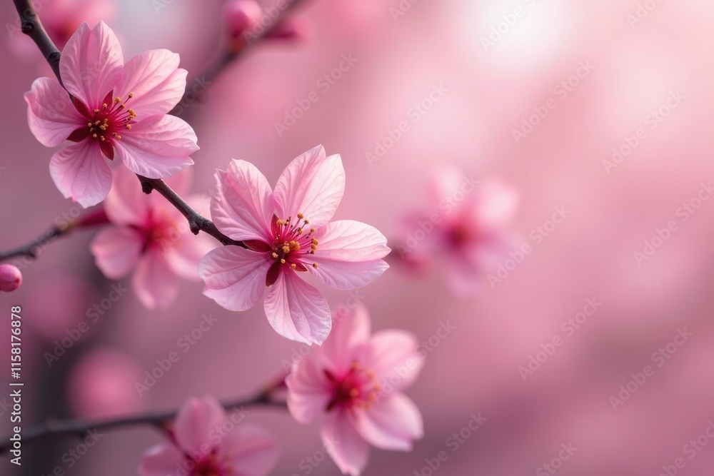 Soft pink sakura petals gently descend against a blurred background , ethereal background, blossom Soft pink sakura petals gently descend against a blurred background , ethereal background, blossom