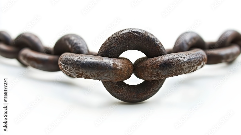 Fototapeta premium A close-up of a rusty metal chain link, showcasing its texture and worn appearance, symbolizing strength and connectivity.