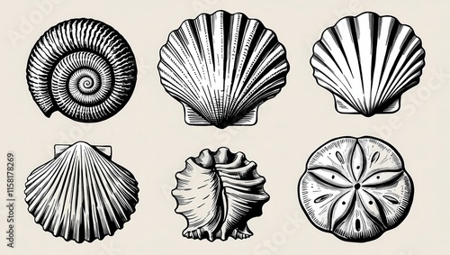 Seashells Collection Nautical Ocean Marine Beach Coastal Shell Scallop Sand Dollar Ammonite Sea