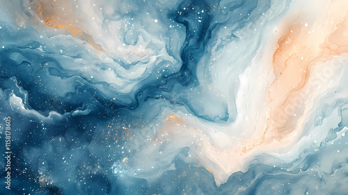 Ethereal watercolor clouds swirl across a dreamy, moonlit sky, infused with shimmering stardust and soft, luminous hues, evoking a sense of wonder and enchantment. Aetherial. Illustration photo