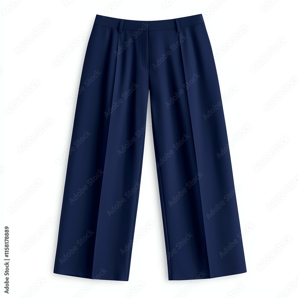 Navy blue wide-legged pants featuring a pleated design, perfect for casual or formal wear, offering comfort and style.