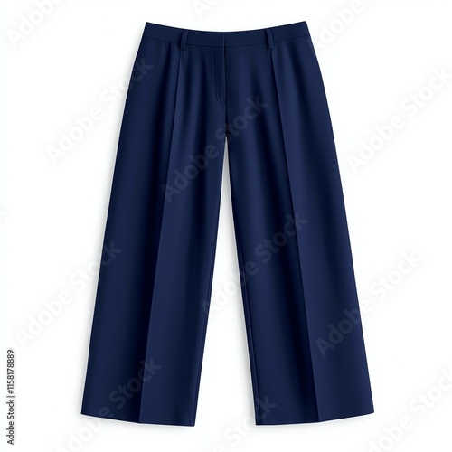 Navy blue wide-legged pants featuring a pleated design, perfect for casual or formal wear, offering comfort and style. photo