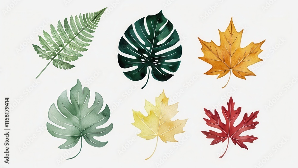 Watercolor Autumn Leaves Tropical Foliage Collection Botanical Illustrations Watercolor Autumn Leaves Tropical Foliage Collection Botanical Illustrations