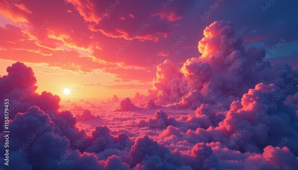 Fiery orange and purple clouds blaze across a vast, textured sky , sunset, fiery Fiery orange and purple clouds blaze across a vast, textured sky , sunset, fiery