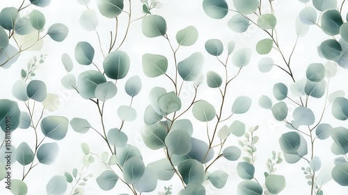 Minimalist seamless design featuring eucalyptus branches in soft green, contemporary classic, perfect for stationery and branding photo