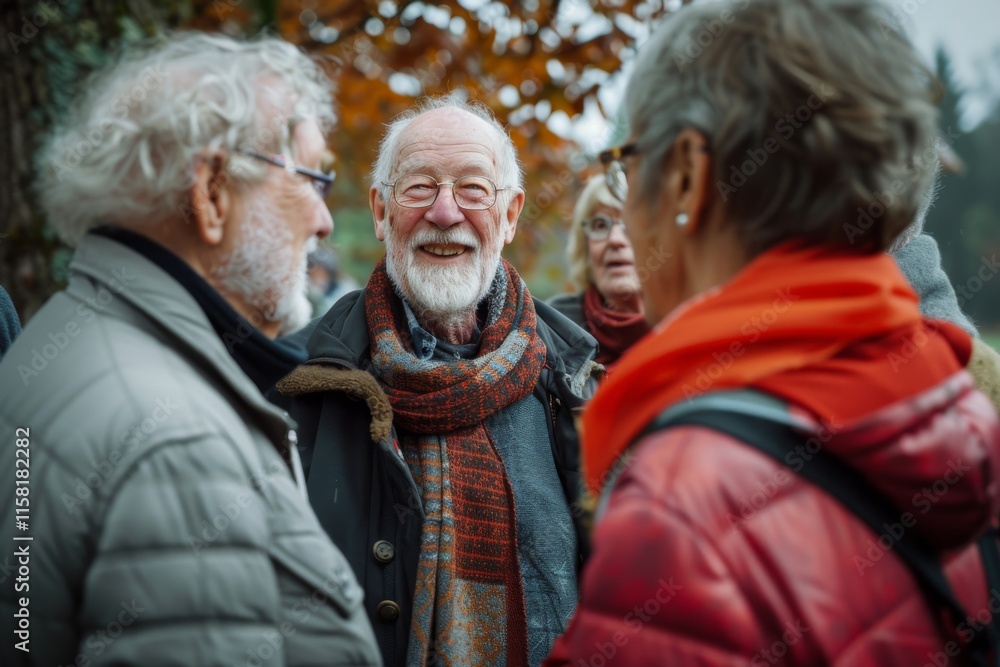 Group of senior people walking in the park at autumn time. Elderly people lifestyle concept. Group of senior people walking in the park at autumn time. Elderly people lifestyle concept.
