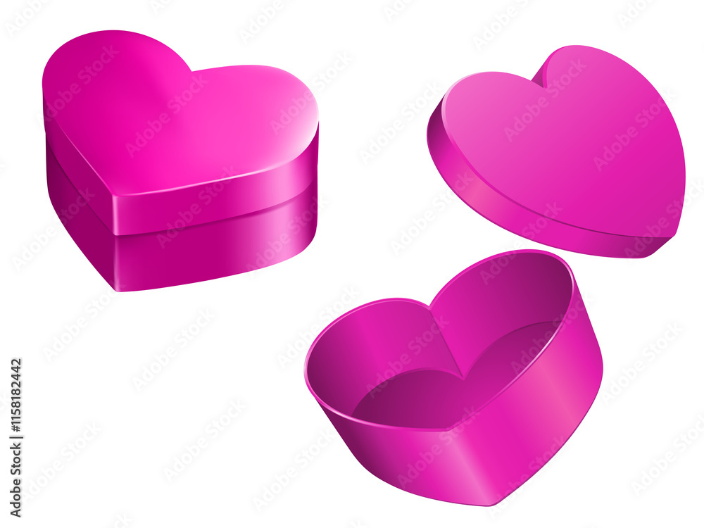 Magenta heart 3d shaped gift box on transparent background cutout Magenta heart 3d shaped gift box on transparent background cutout
