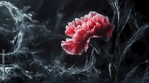 Carnation on black aetherial background, closeup. Aetherial. Illustration photo