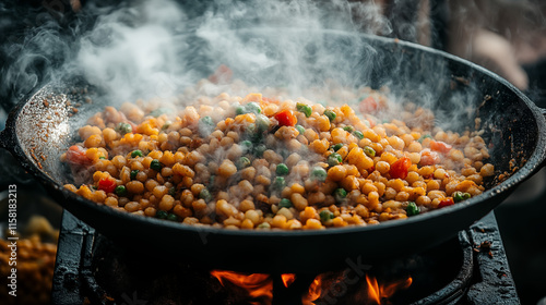 Overhead close-up of a vibrant street food cart in Mumbai