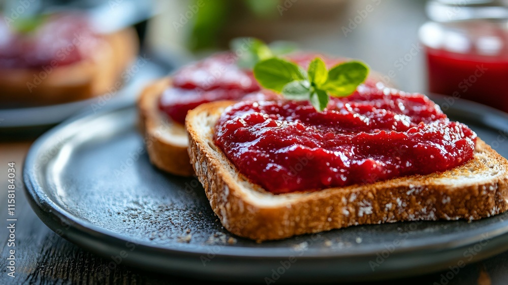 homemade Breakfast Toast with Strawberry or Raspberry Jam homemade Breakfast Toast with Strawberry or Raspberry Jam