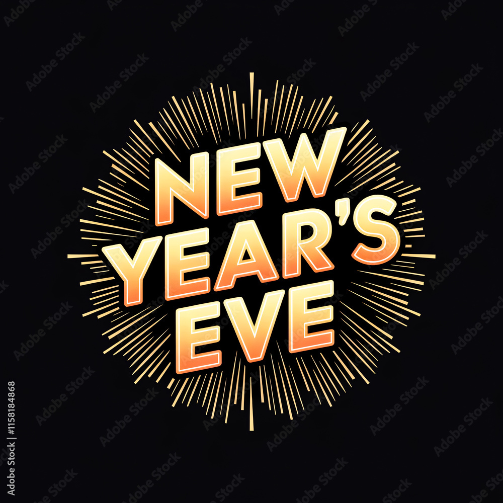 Naklejka premium New Year's Eve NYE - Happy New Year - Icon logo Graphic Illustration Social Media Post Marketing - Square Black Background