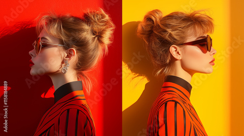 Side profile of a high-fashion editorial shoot for a  model