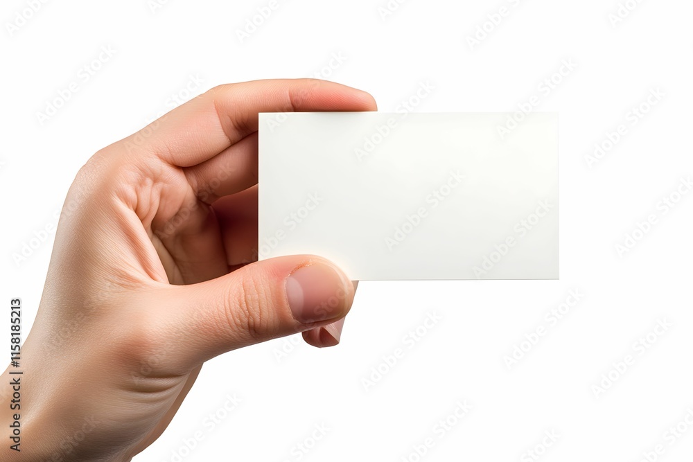 Obraz premium A hand holds a blank white card, emphasizing its empty space for customization or branding purposes.