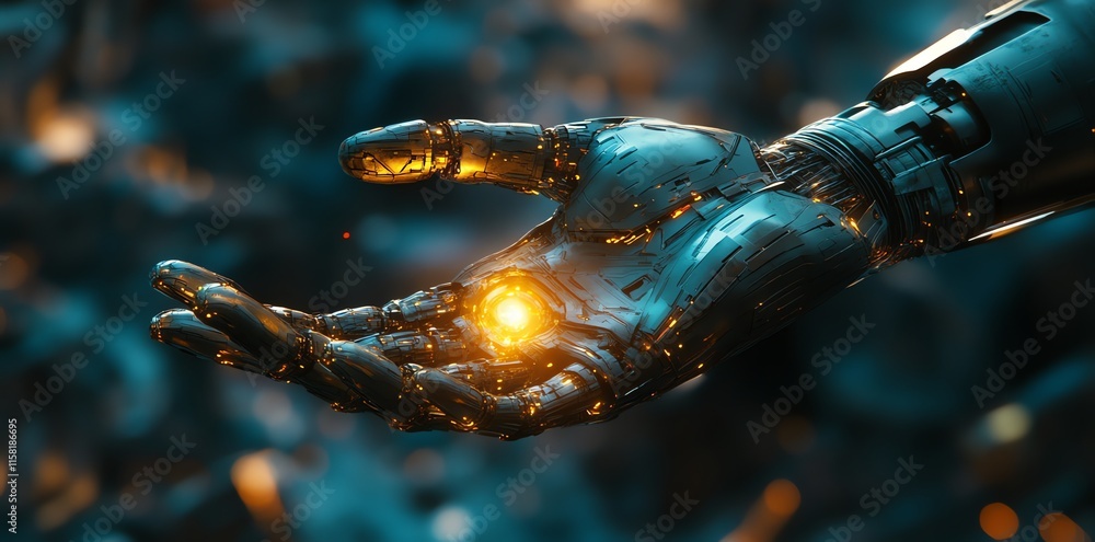 A futuristic robotic hand cradling a glowing orb, symbolizing technology and innovation. A futuristic robotic hand cradling a glowing orb, symbolizing technology and innovation.