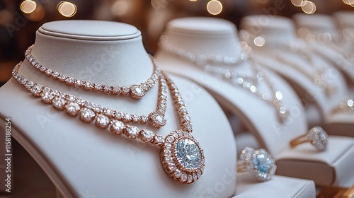 Luxury Diamond Necklaces and Rings on Display photo