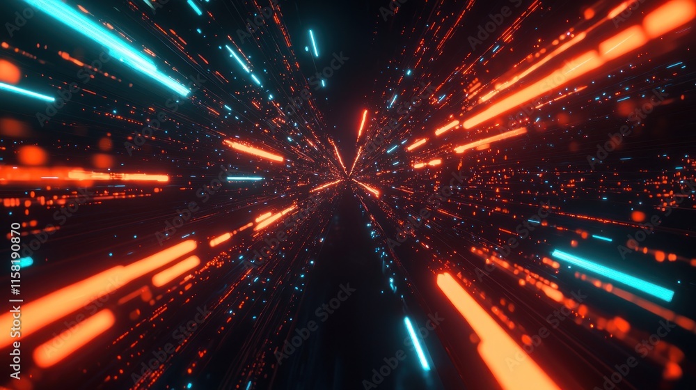 A dynamic visualization of light streaks in red and blue, suggesting motion through space. A dynamic visualization of light streaks in red and blue, suggesting motion through space.