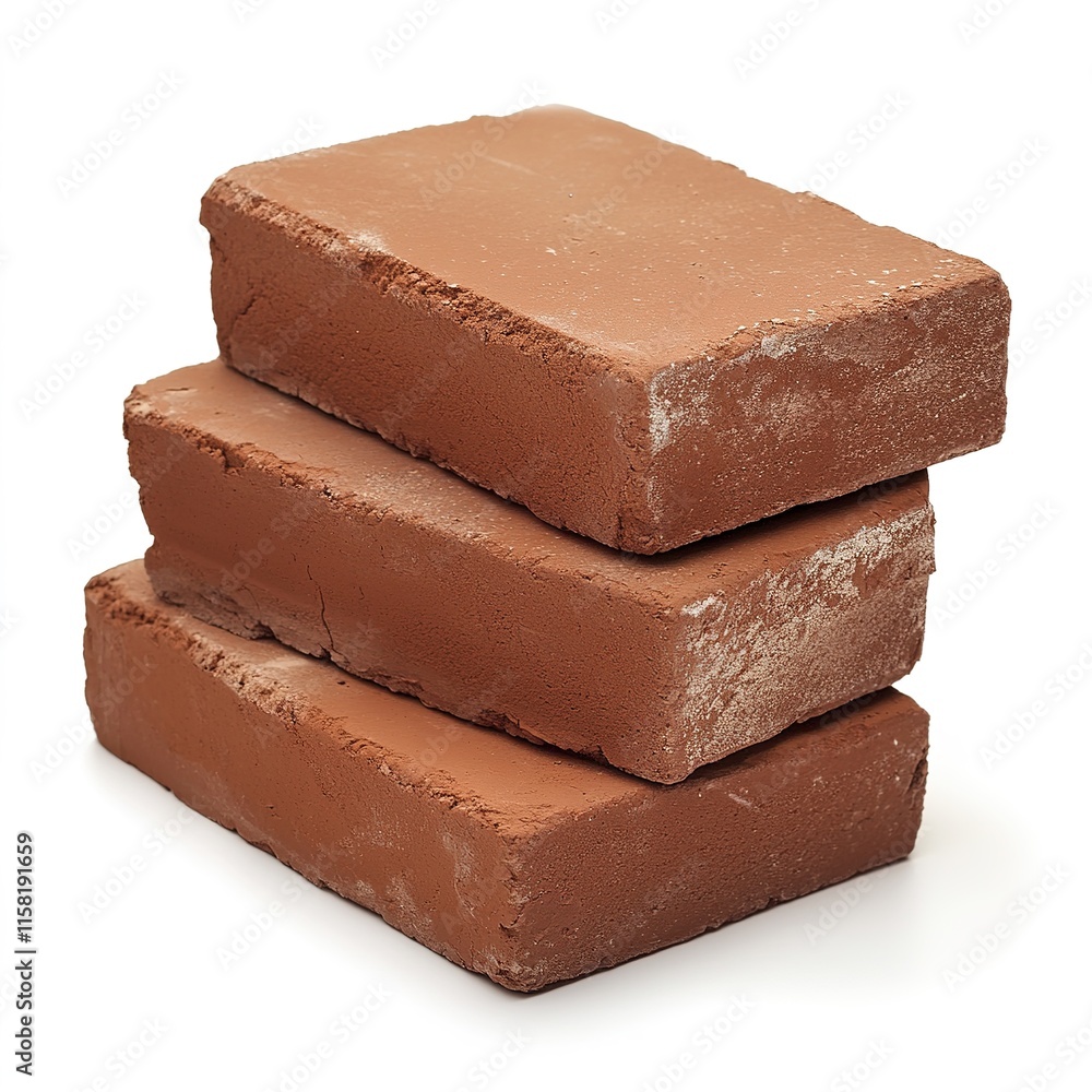 Solid clay bricks isolated on a clean white background, showcasing a rustic and durable design. Perfect for construction, architecture, and artistic projects, emphasizing natural materials Solid clay bricks isolated on a clean white background, showcasing a rustic and durable design. Perfect for construction, architecture, and artistic projects, emphasizing natural materials